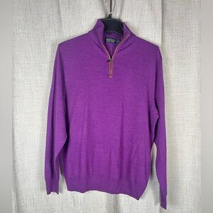 POLO GOLF Ralph Lauren Sweater Men's Medium Merino Wool 1/4 Zip Pullover Purple